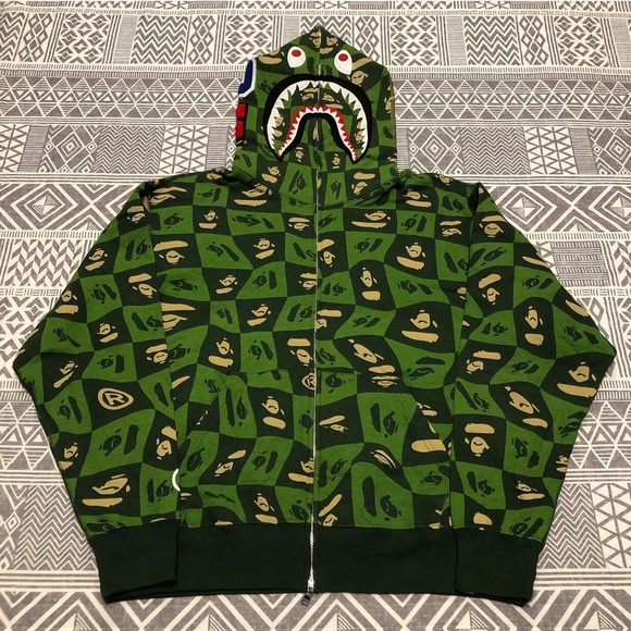 A Bathing Ape Bape Geometric Shark Full Zip Hoodie Size Large